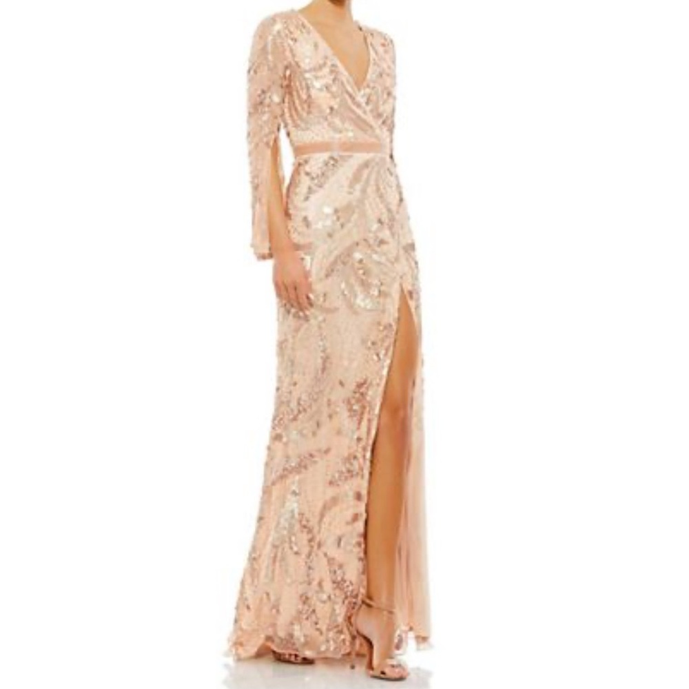 MAC DUGGAL 5222 MOTHER OF THE BRIDE ROSE GOLD DRESS BLUSH SEQUIN DRESS SIZE 22